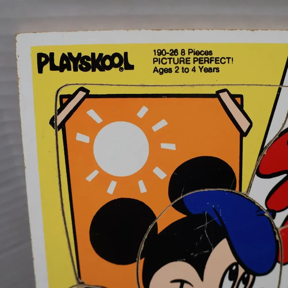 Playskool Mickey Mouse Picture Perfect Wooden Puzzle 8 Pcs Ages 2-4 USA Vintage